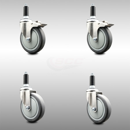 Service Caster 5 Inch 316SS Thermoplastic Rubber Swivel 1 Inch Stem Caster Lock Brake, 2PK SCC-SS316TTLEX20S514-TPRB-2-S-2-1